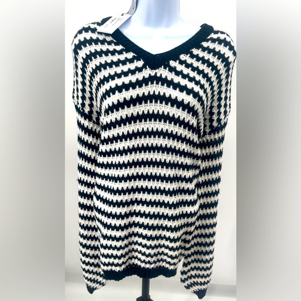 Oversized Black & White Knit Striped Sweater